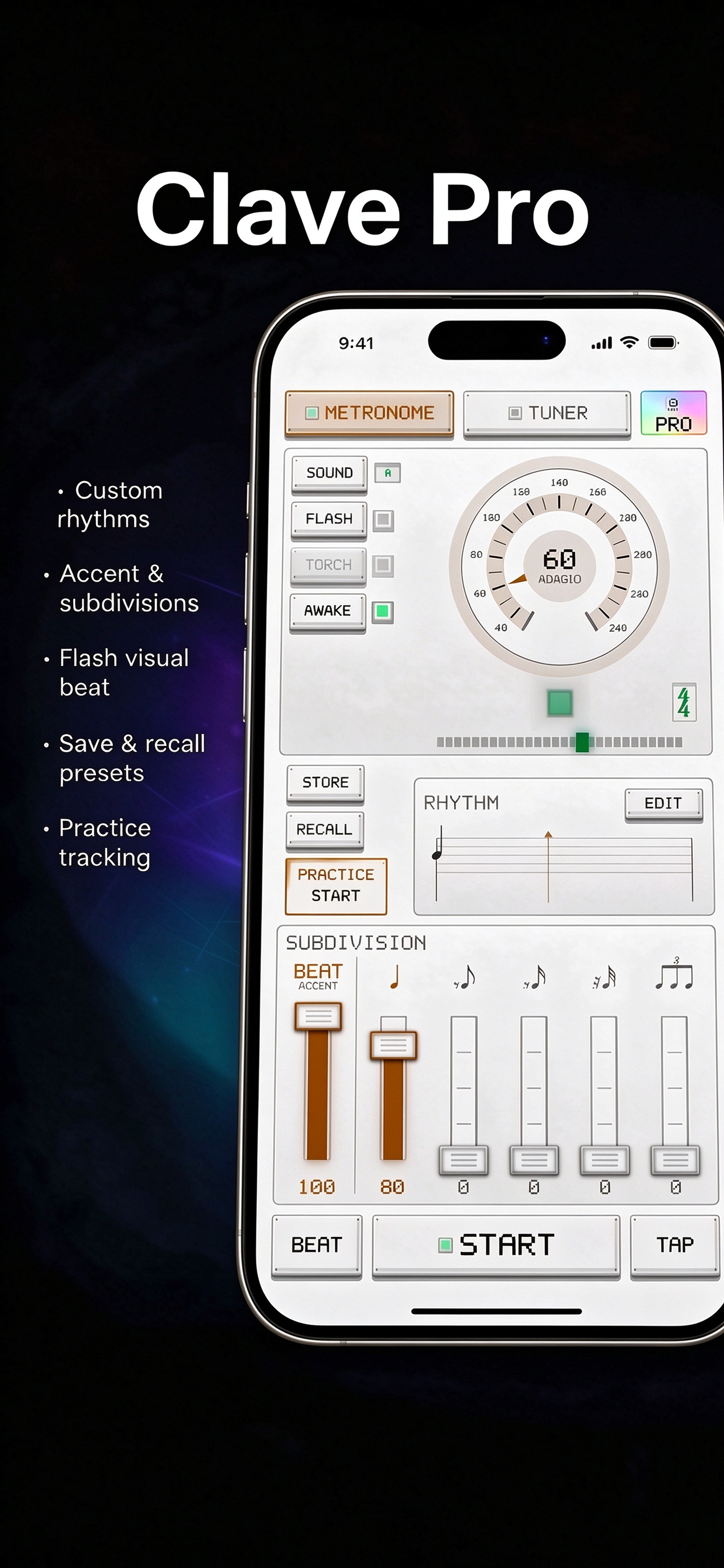Clave Pro — custom rhythms, accents and subdivisions