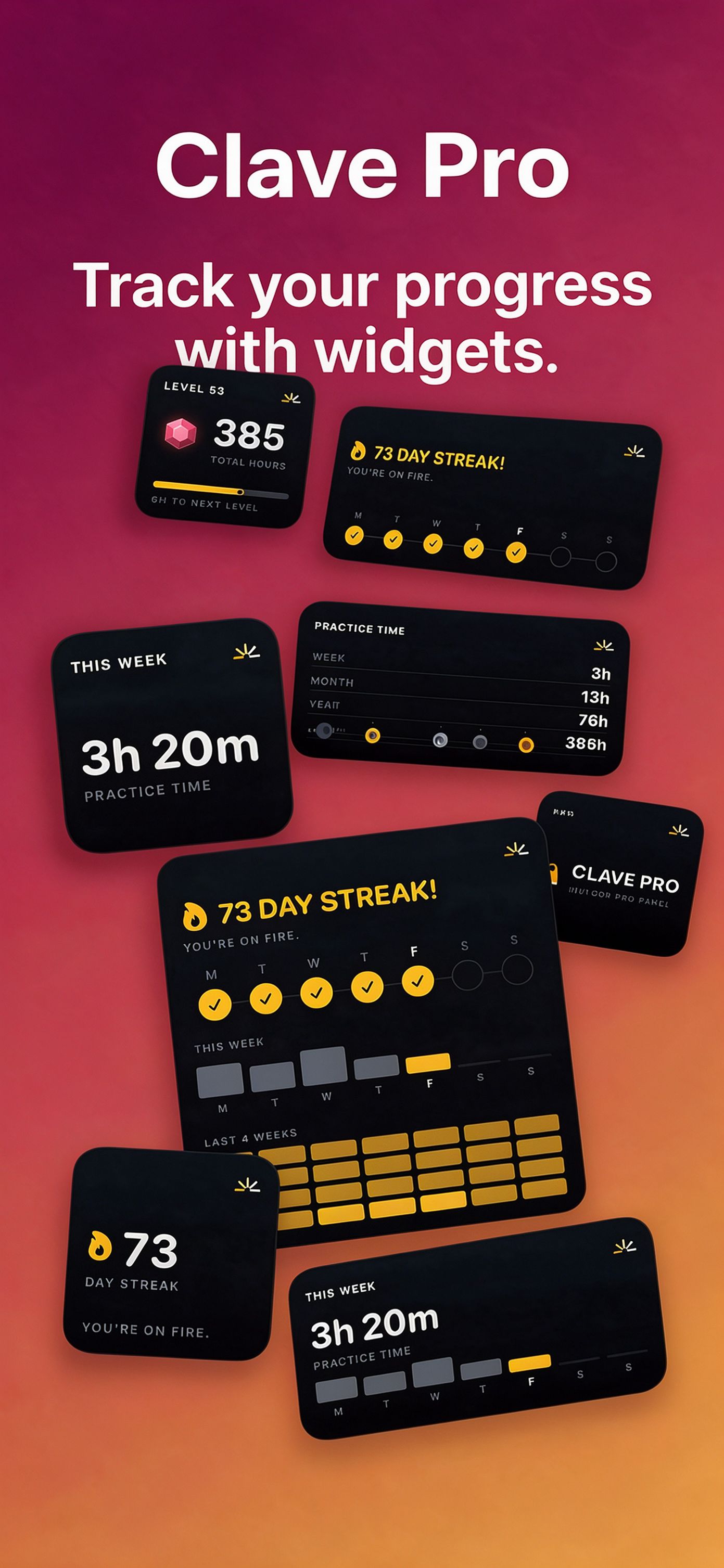 Clave Pro — track your progress with widgets