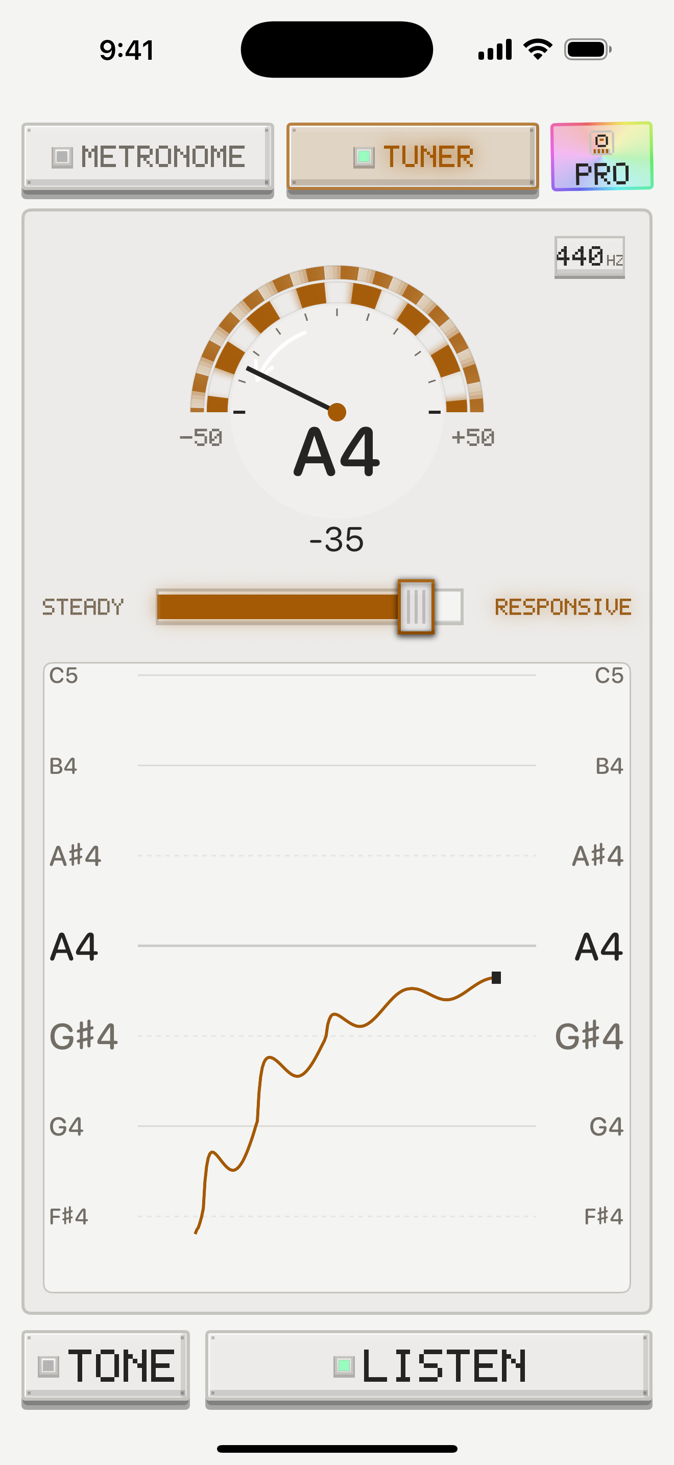 Clave tuner screen